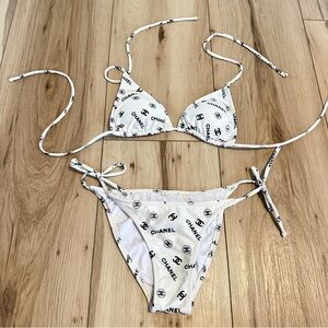 White Logo Triangle String Bikini Top & Bottom